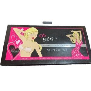 NIP Women's Oh Baby  STRAPLESS PLUNGE SILICONE BRA Beige Sz C CUP